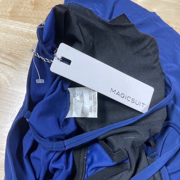 Magicsuit NWT Parker One Piece Swim Dress Navy Blue Size 16 Side Tie High Neck - Picture 5 of 12